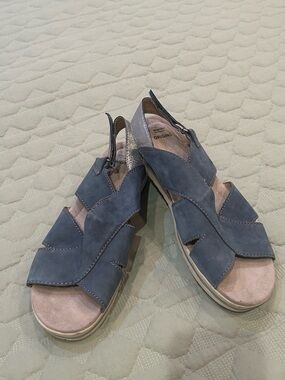 Earth Origins Carley Charlene Blue Suede Wedge Slingback Sandals
